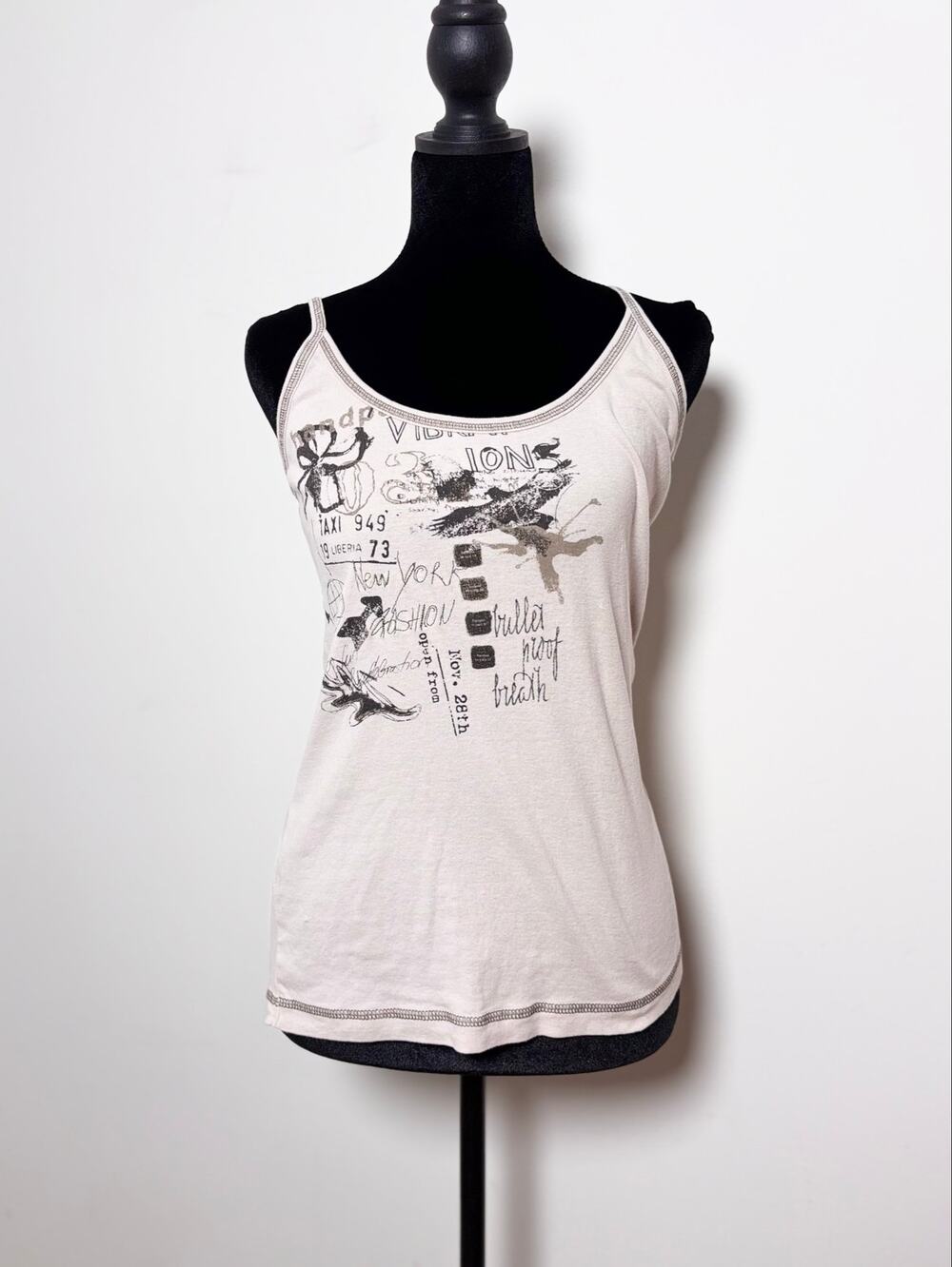 Vtg Y2K Cecil Grunge Contrast Stitched Graphic Print Euro Tank Top